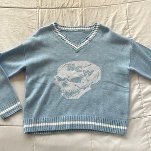Blue HCW Dupe Knit Skull Sweater